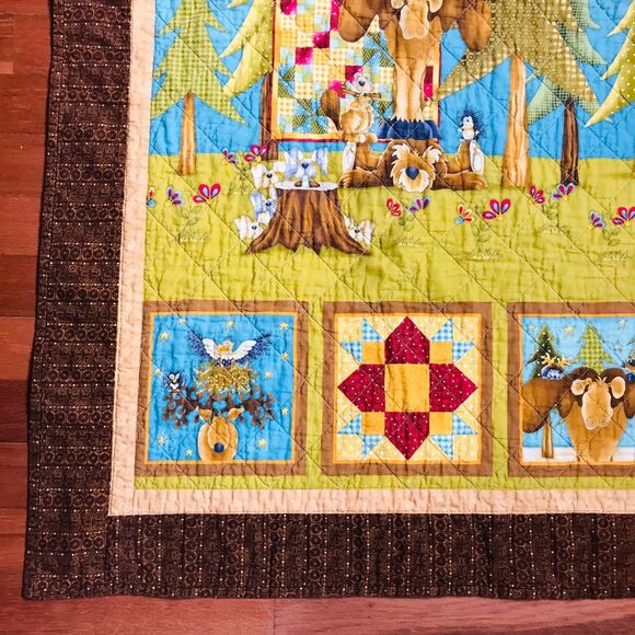 Handmade Quilted Table Runner "Encourage One Another" Browns Tans Greens 47x28" - Picture 3 of 12